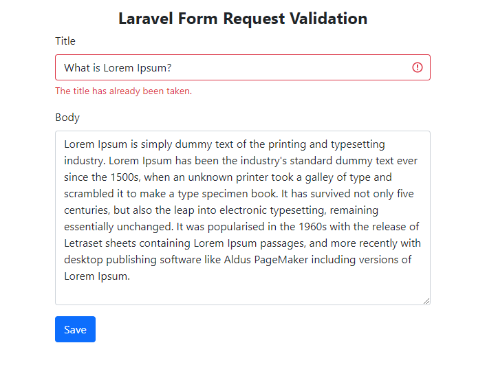 Laravel form request validation